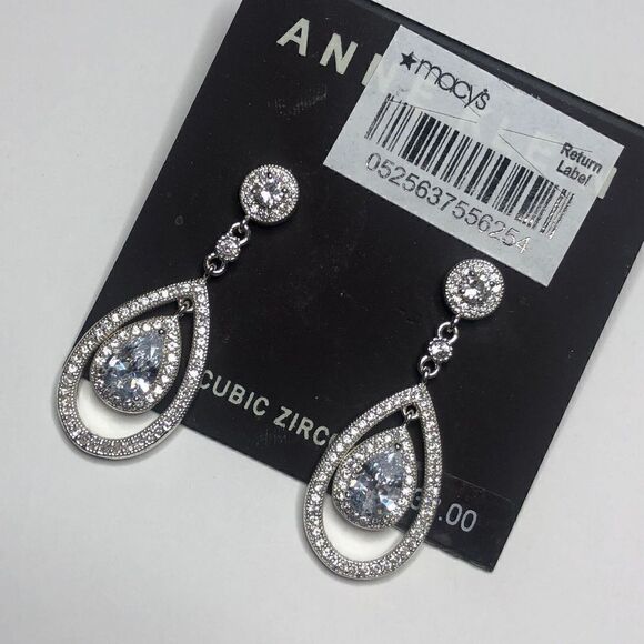 543 Anne Klein silvertone CZ teardrop drop dangle NWT - Picture 1 of 1